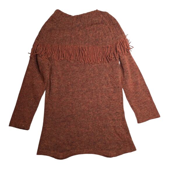 Vtg Y2K Fenn Wright Manson Burnt Orange Wool Blend Cowl Neck Fringe Sweater L - Picture 2 of 3